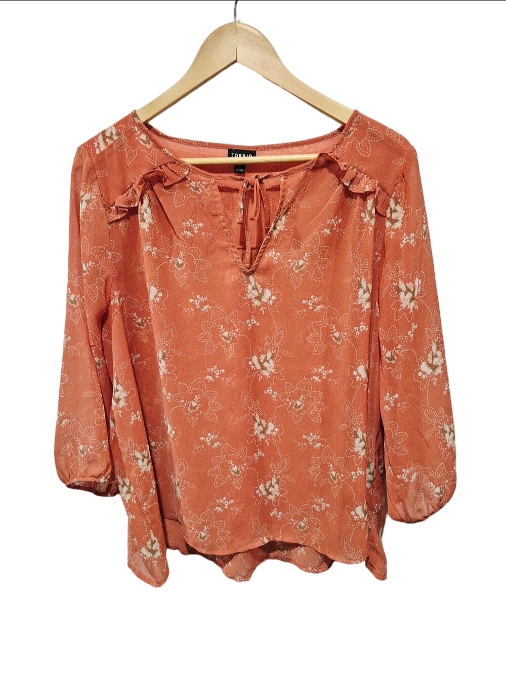 Torrid Crinkle Chiffon Floral Bandana Tie Ruffle Blouse Top Size 0 (12 / L)